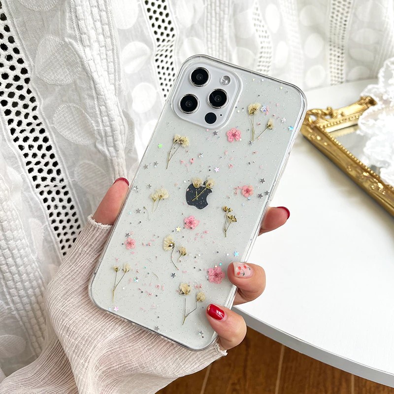 Pink Pressed Dried Flowers iPhone Case