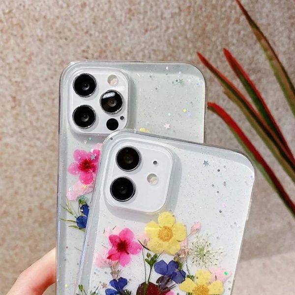 Glitter Pressed Flowers iPhone 12 Cases