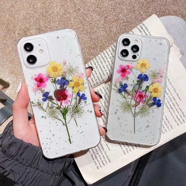 Glitter Pressed Flowers iPhone 12 Cases