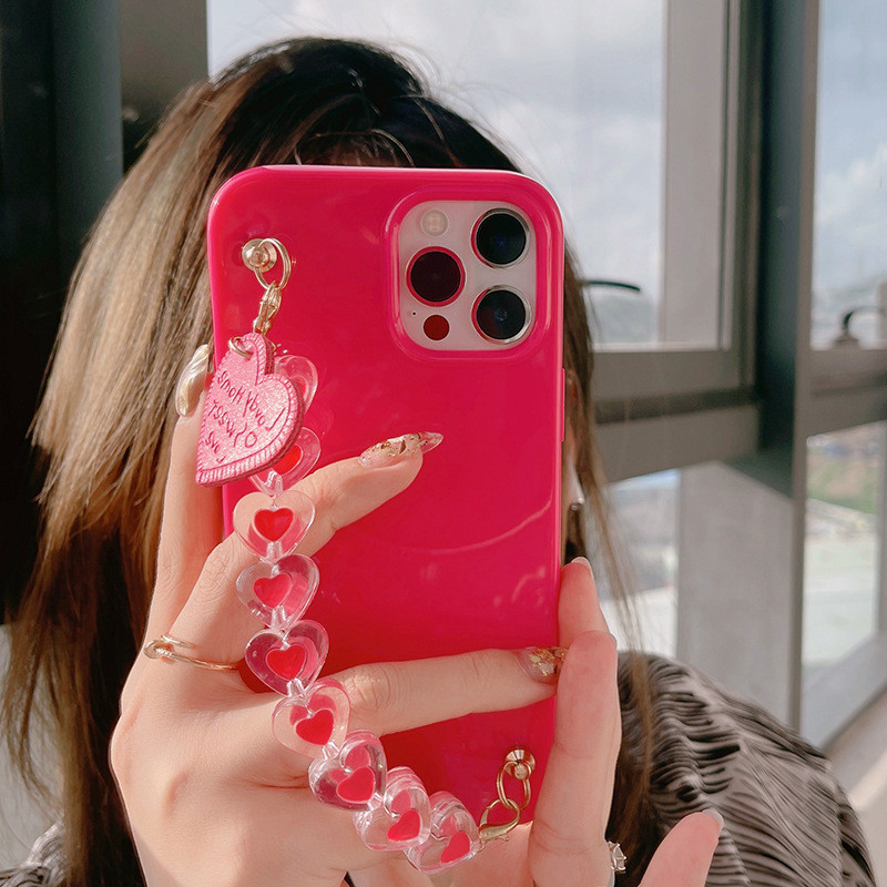 Pink Heart Chain iPhone 14 Pro Max Case