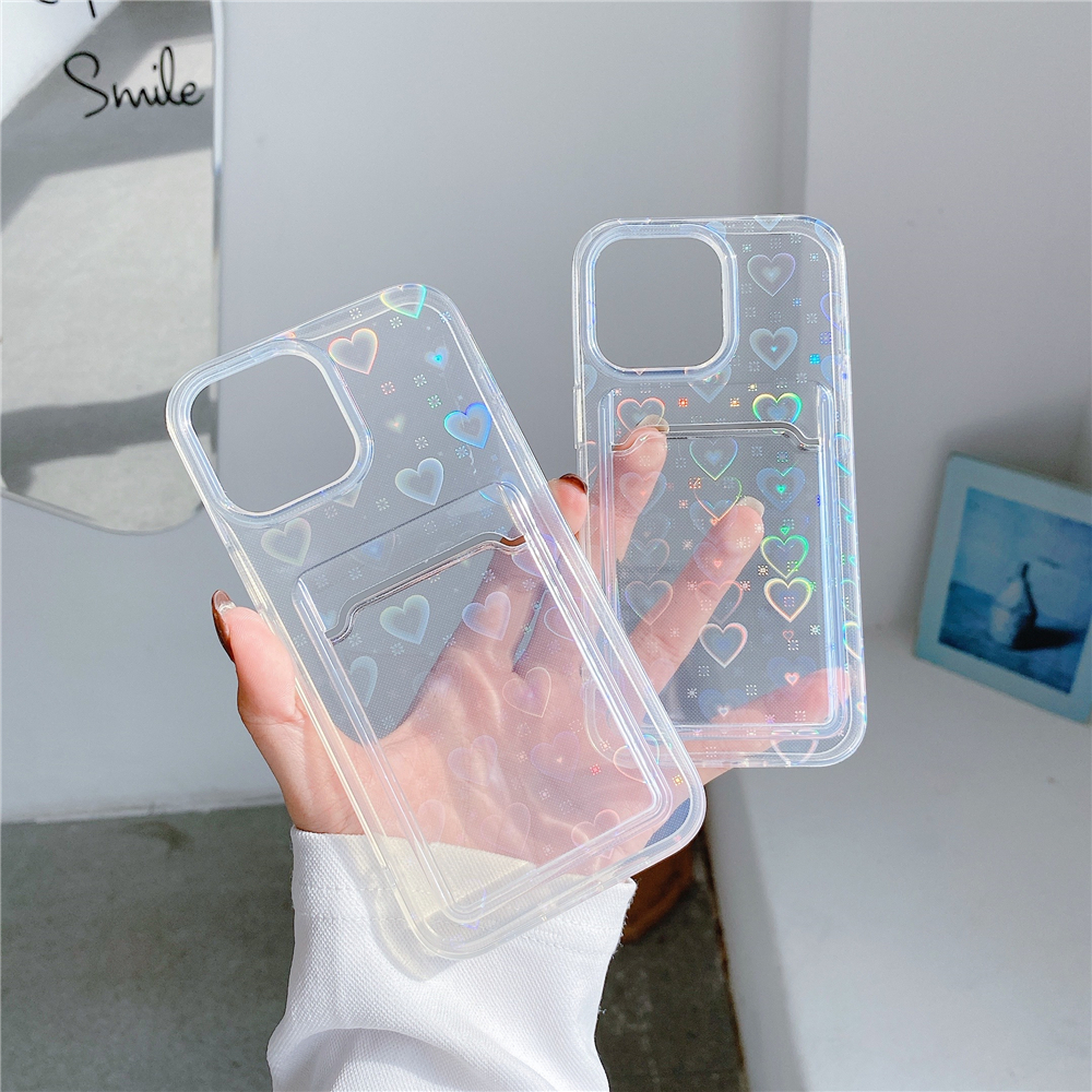 Holographic Heart Case With Card Holder
