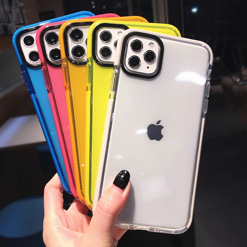 Fluorescent Neon Clear Case For iPhone 15 14 13 12 11 Pro Max XS SE 2020 XR  X 7 8 Plus Cute Candy Color Slim Soft Silicone Cover