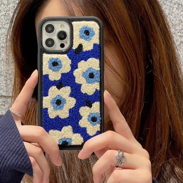 Blue Plush Flowers iPhone 13 Pro Max Case