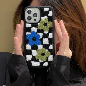Checkered Plush Flowers iPhone Case