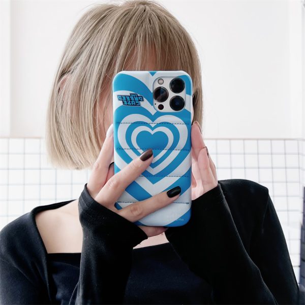 Blue Heart Puffer Phone Case For iPhone
