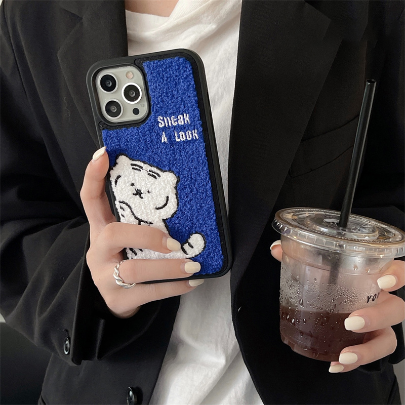 Tiger Embroidery Plush iPhone 13 Pro Max Case