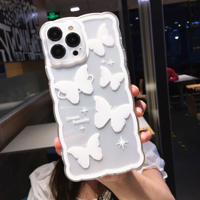 Wavy White Butterfly iPhone 13 Pro Max Case