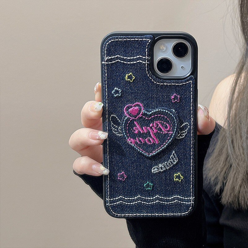 Embroidered Heart iPhone 14 Case