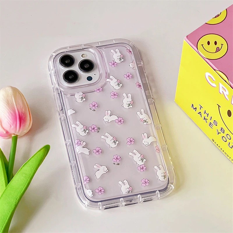 Pink Flowers & Rabbits iPhone Case