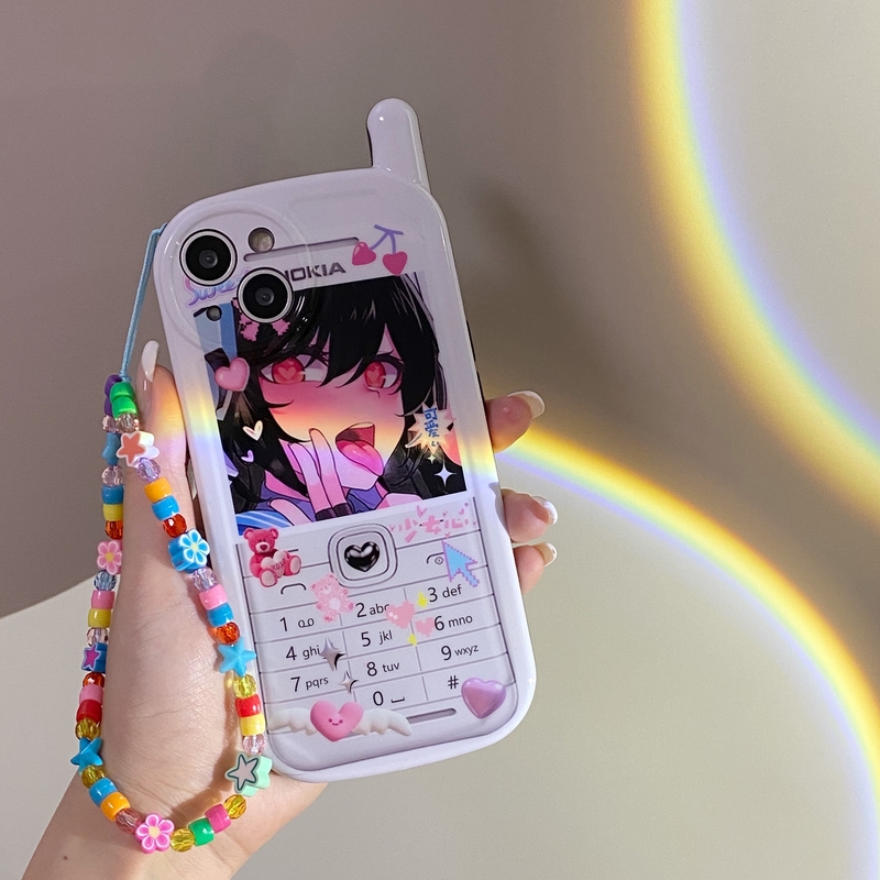 Anime Girl iPhone Case With Colorful Beaded Strap