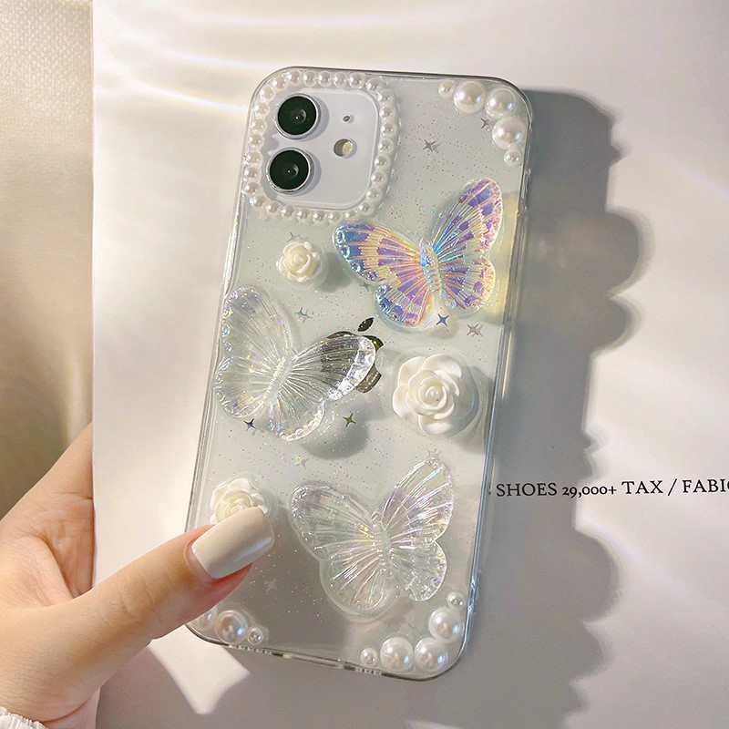 Pearl Crystal Butterfly Phone Cover For iPhone